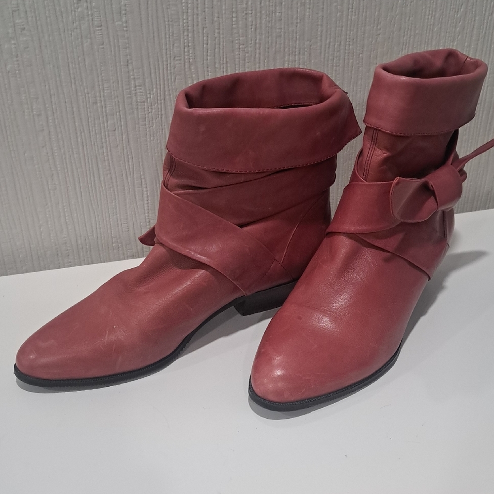 Grenwitchvillage Pink/ Dusty Rose Color Leather Ankle Boots